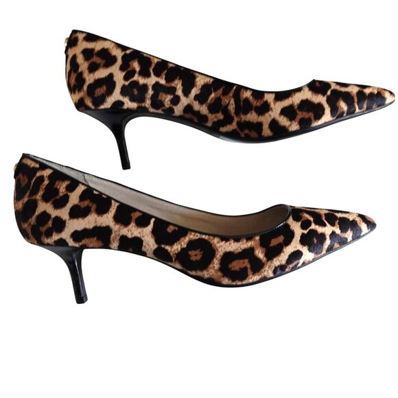 Michael Michael Kors Leopard Pointed Toe Calf Hair Kitten Heels Sz 9.5 Classic - Picture 1 of 8